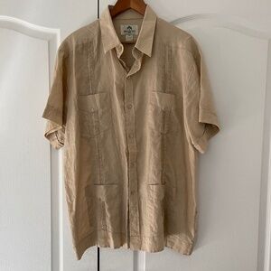 Mojito Collection Linen Tan Pinstripe Guayabera Shirt Mens Size 3X